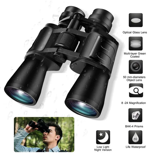 Portable Zoom Binoculars with FMC Lens | Low Light Night Vision HD