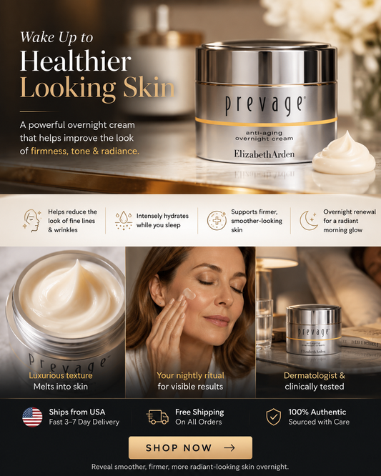Prevage anti-aging overnight cream jar with open lid and smooth cream dollop