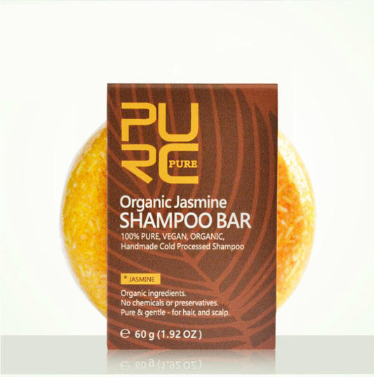 Organic Jasmine Shampoo Bar with PURC packaging on a white background