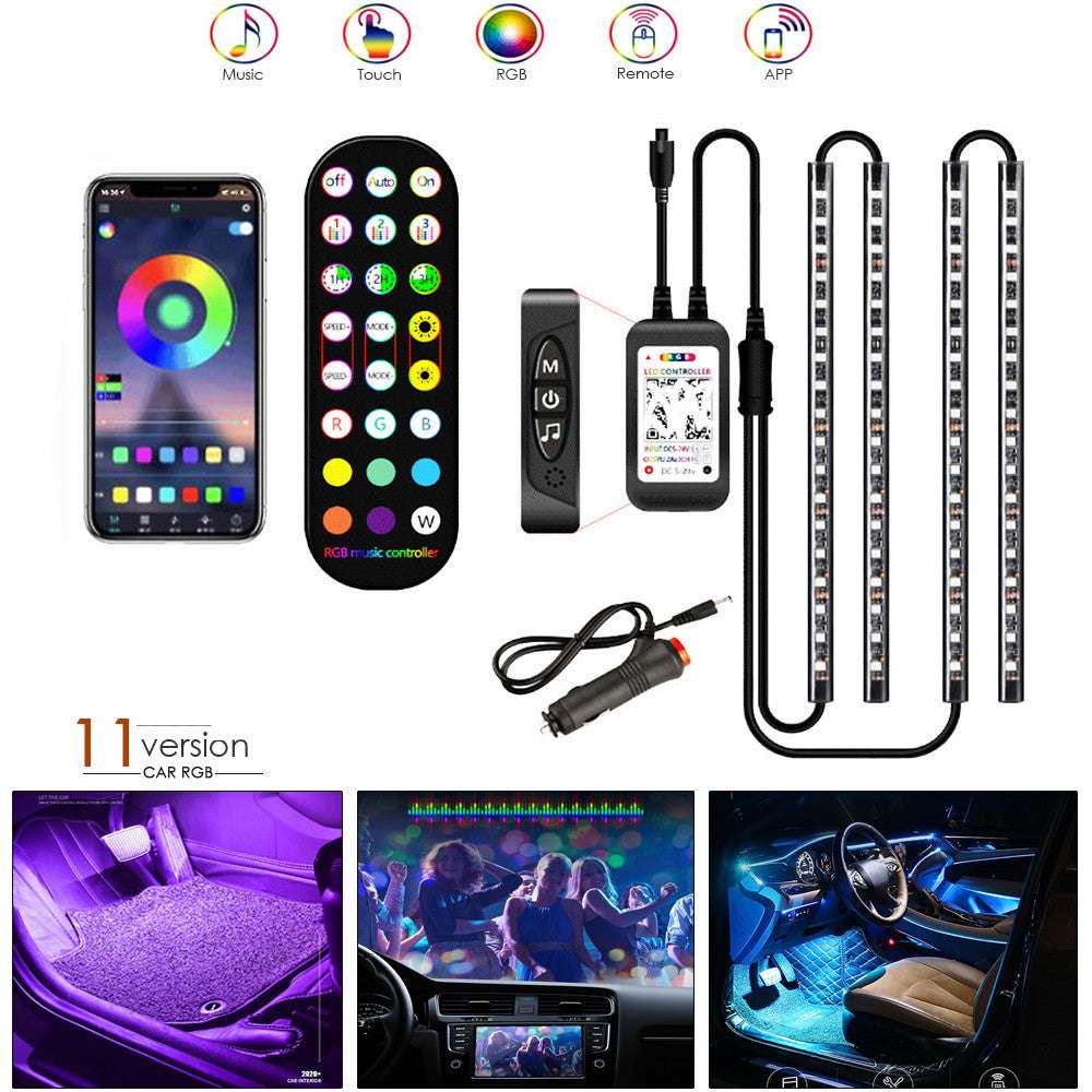 RGB LED Car Interior Strip Lights w/ Wireless Music Control
