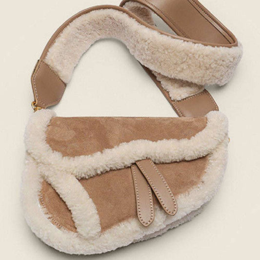 Retro Lamb Fur Caramel Saddle Bag

