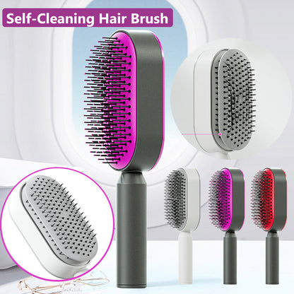 Self-Cleaning Hair Brush - One-Key Hair Removal & Scalp Massage Comb Self Cleaning Hair Brush For Women One-k | Ectron Online