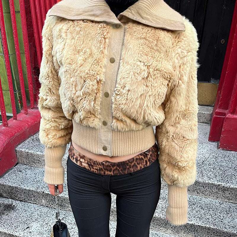 Short Furry Coat - European Street Style & Plush Comfort European And American Street Style Short | Ectron Online