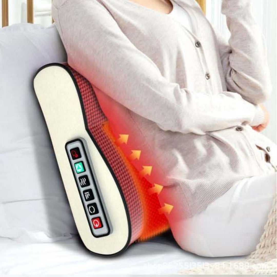 Cordless heating waist massager belt with red heat mesh and control panel