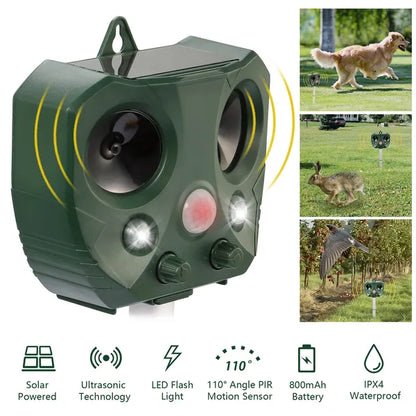Solar Ultrasonic Animal Repeller - Motion Sensor & LED Flasher Ultrasonic Animal Repeller Solar Powered | Ectron Online