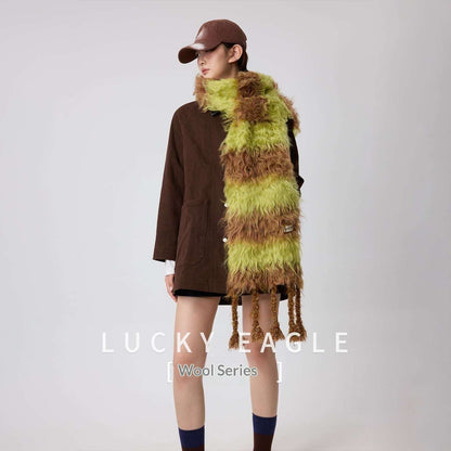 Striped Color-block Wool Scarf Warm And Thick Neck Warmer