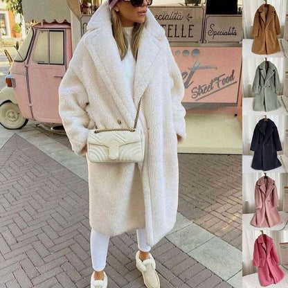 Thickened Lamb Fleece Coat for Women Lapel Lamb Fleece Coat With Pockets Faux | Ectron Online