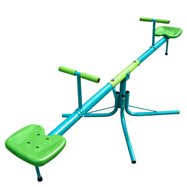 Toddler 360-degree swivel seesaw teeter-totter in a backyard playground setting.