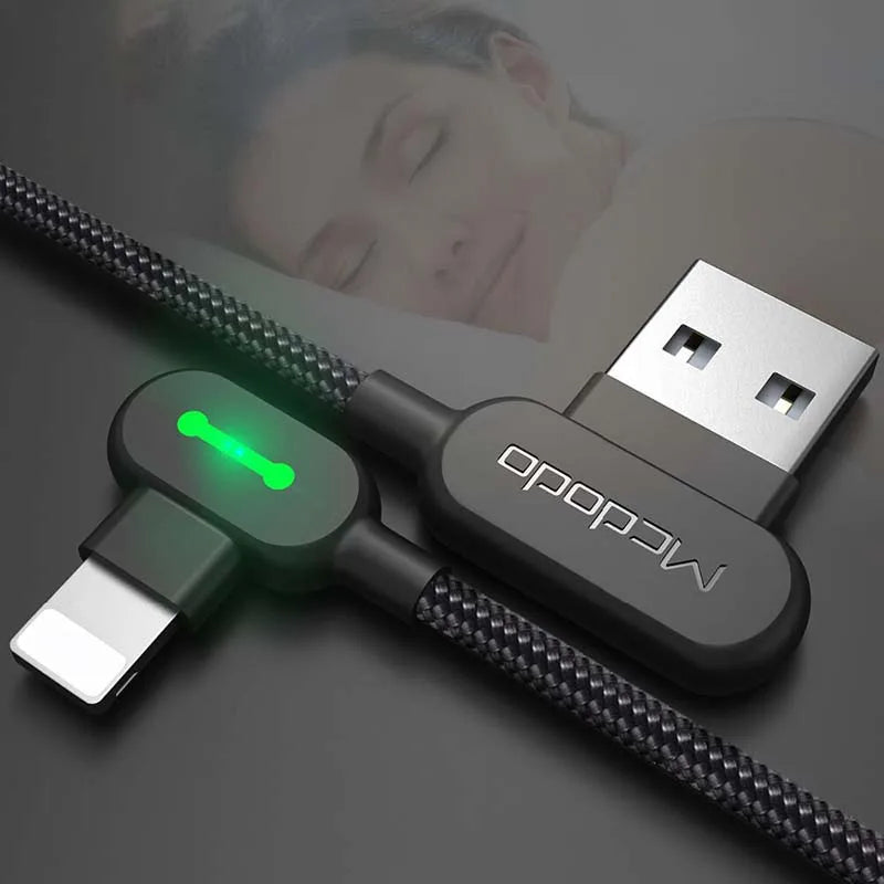 Type C Double elbow with light data cable for Samsung S8 Fabric Woven Charging Line for Huawei Mate 10 Data Cable - Ectron Online