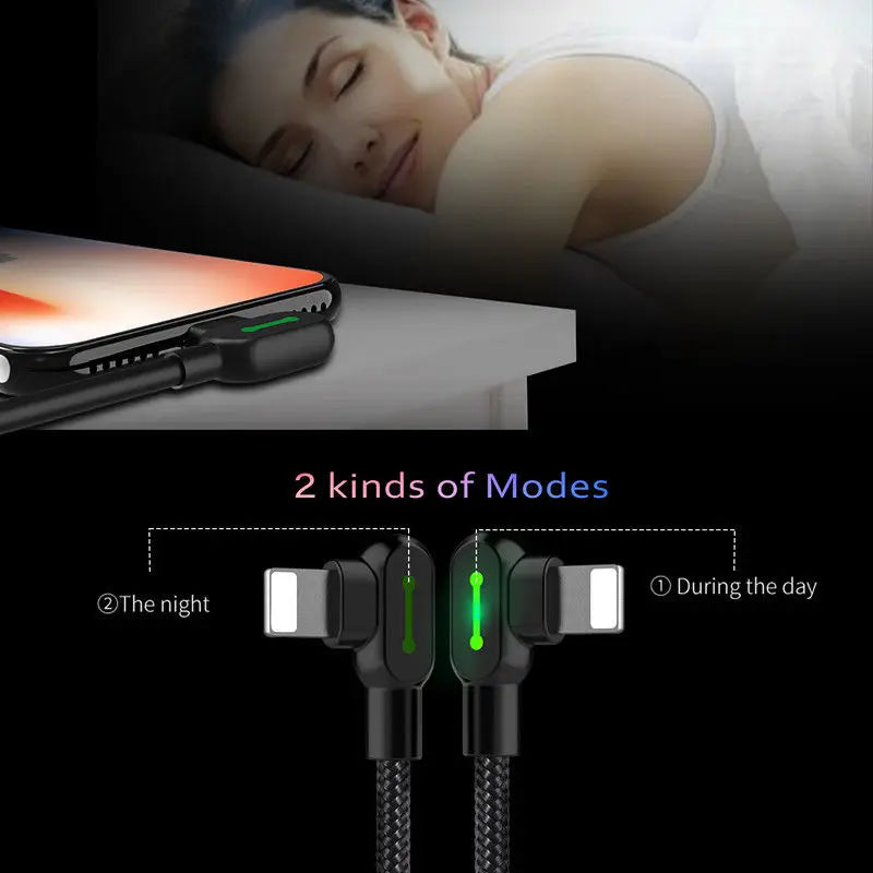 Type C Double elbow with light data cable for Samsung S8 Fabric Woven Charging Line for Huawei Mate 10 Data Cable - Ectron Online