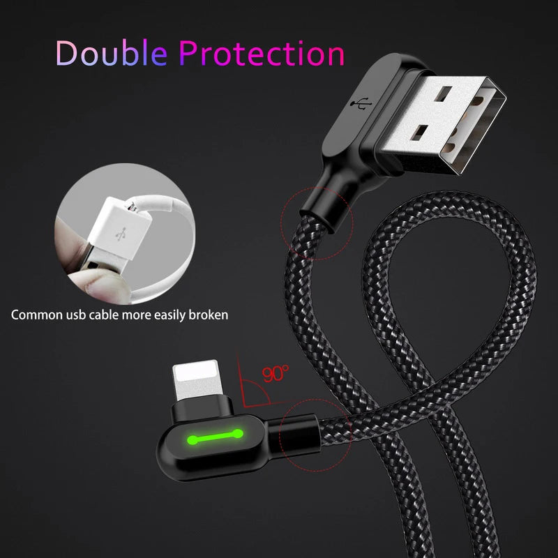 Type C Double elbow with light data cable for Samsung S8 Fabric Woven Charging Line for Huawei Mate 10 Data Cable - Ectron Online