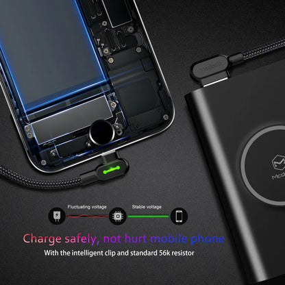 Type C Double elbow with light data cable for Samsung S8 Fabric Woven Charging Line for Huawei Mate 10 Data Cable - Ectron Online