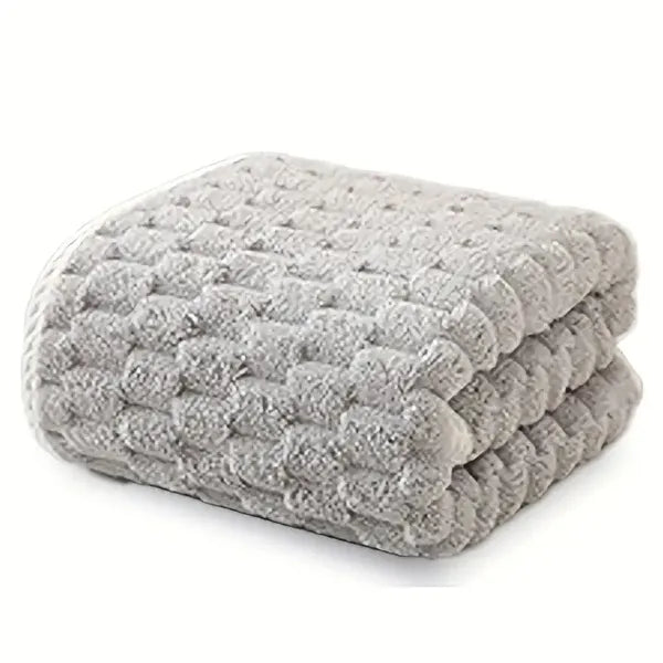 Waffle bath towel set, folded stack of gray towels with waffle texture