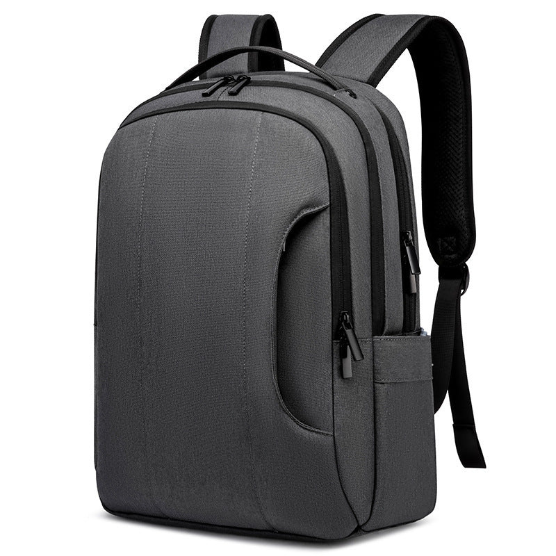 A large capacity multi-functional backpack in black, designed for business travel with a structured front and a textured surface.