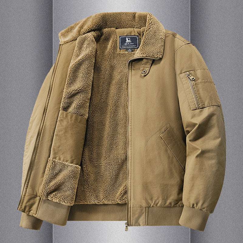 Warm And Loose Polo Collar Pure Cotton Workwear Jacket Casual Lambswool