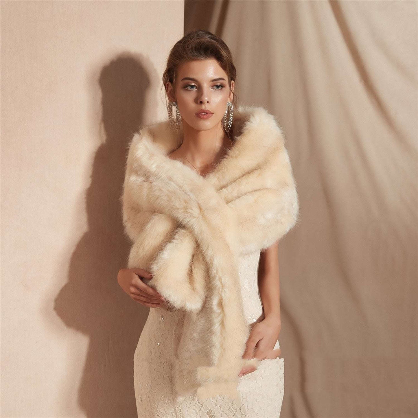 Winter Faux Fox Fur Bridal Fur Shawl