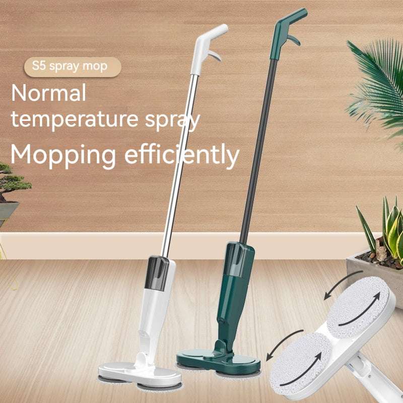 S5 spray mop with long handle and cleaning pad on a wooden floor background