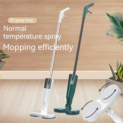 S5 spray mop with long handle and cleaning pad on a wooden floor background