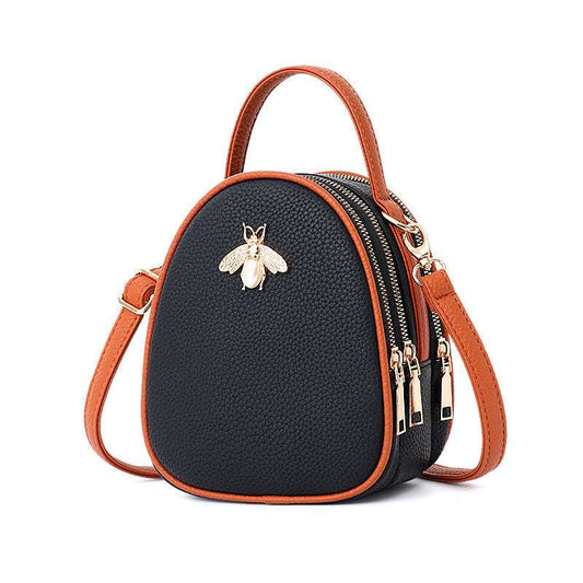 Women's New Bee Mini Three-Layer Zipper Shoulder Backpack

