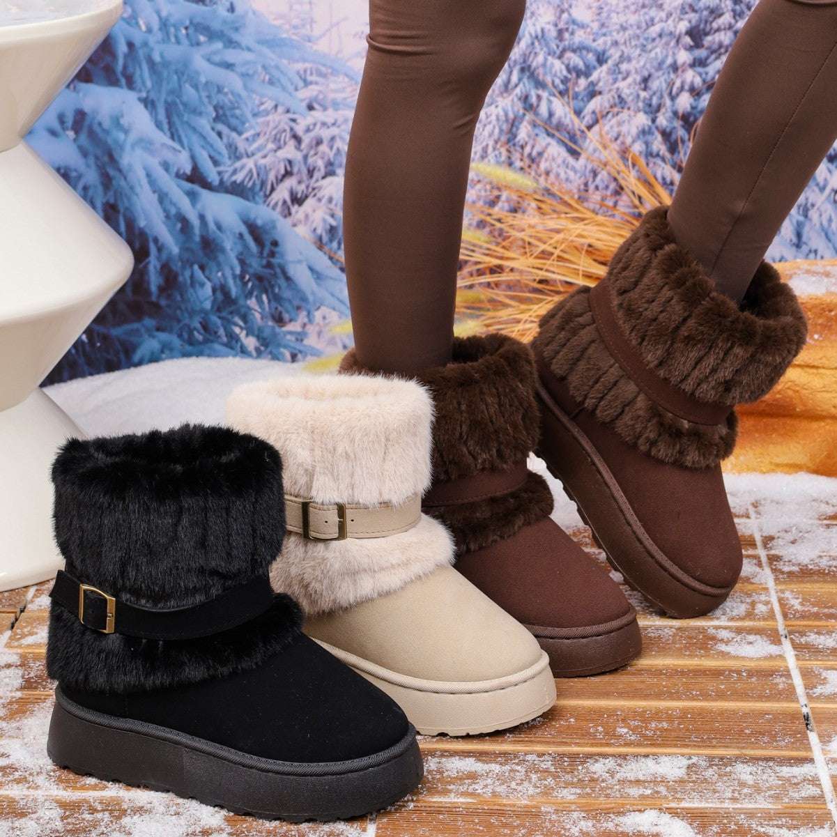 Women's Plus Size Fleece Lined Snow Ankle Boots