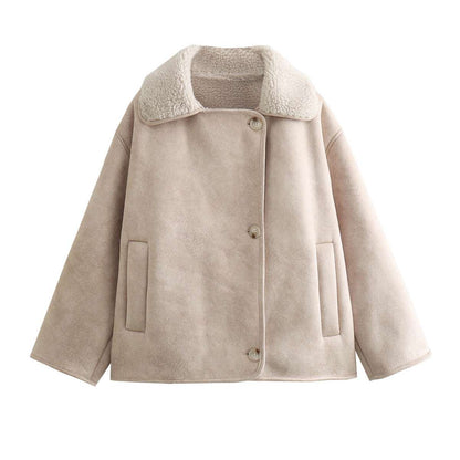Women's Polo Collar Suede Fleece Coat - Warm & Faux Fur Polo Collar Fur Suede Fleece-lined Warm | Ectron Online