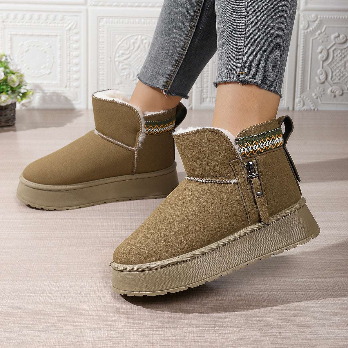 Women's Thick Sole Snow Boots Side Zipper Thick Sole Height Increasing | Ectron Online