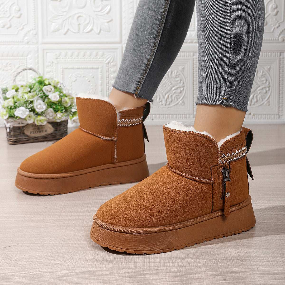 Women's Thick Sole Snow Boots Side Zipper Thick Sole Height Increasing | Ectron Online