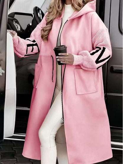 European And American Fashion Women's Wear Casual Hooded Long Splicing Coat