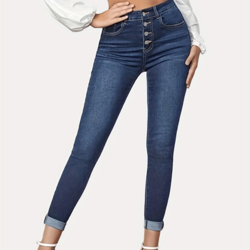 Women's Contrast Color Slim Jeans | Stretch Rolled Hem Cropped Denim