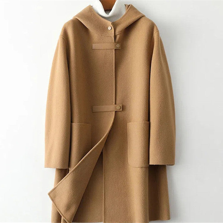 Women's Double-Faced Woolen Overcoat | Loose Fashion Hooded Coat Loose Fashion Hooded Double-faced Woolen | Ectron Online