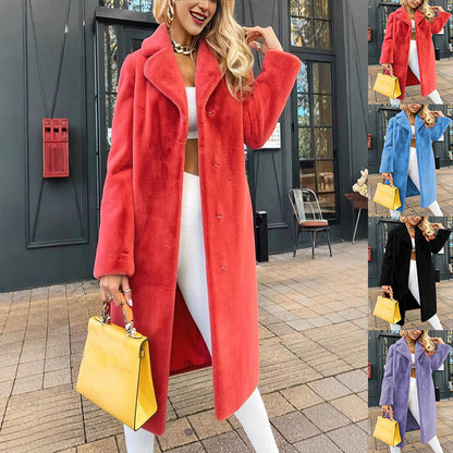 Women's Elegant Plush Long Coat | Lace-Up Turn-Down Collar Jacket Women's Fashionable Elegant Lace-up Turn | Ectron Online