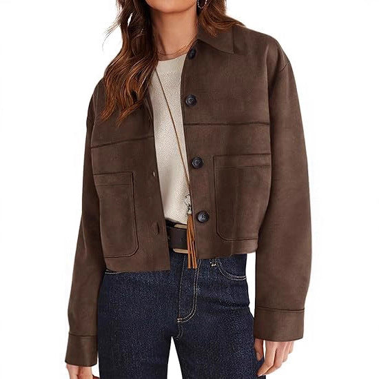 Women's Faux Suede Short Jacket | Casual Lightweight Autumn Coat European And American Style Women Faux S | Ectron Online