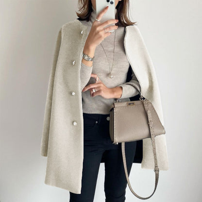 Women's Fitted Round Neck Woolen Coat | Straight Cardigan Style Straight Cardigan Fitted Round Neck Wool | Ectron Online