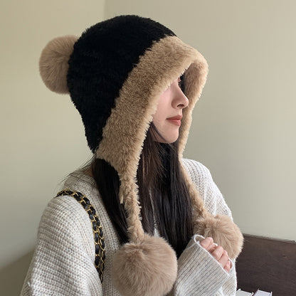 Women's Fleece-Lined Knitted Hat | Warm Ear Protection Woolen Cap Fleece-lined Thickened Knitting Hanging | Ectron Online