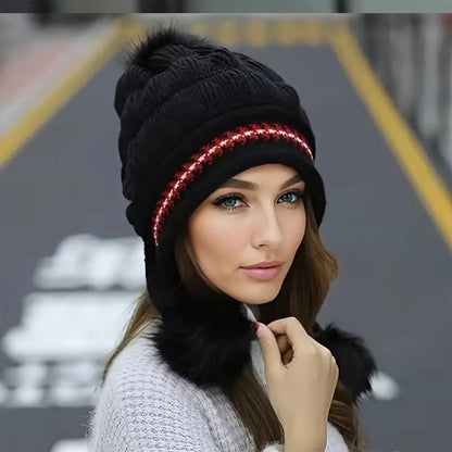 Women's Fleece Beanie with Ear Flaps | Warm Winter Ski & Outdoor Hat Cozy Knit Fleece-Feel Beanie With Ear Fl | Ectron Online
