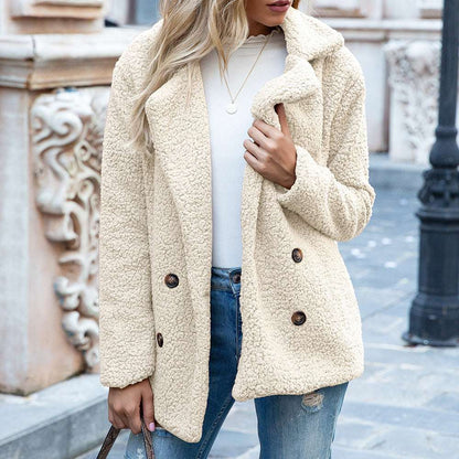 Women's Fluffy Lapel Coat - Loose Winter Jacket Loose Lapel Fluffy Coat Winter Button Ja | Ectron Online