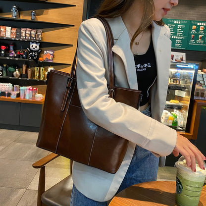 Women's Genuine Leather Tote Bag | Large Cowhide Messenger Bag Big Bag Genuine Leather Capacity Cowhid | Ectron Online