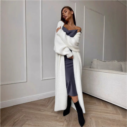 Women's Imitation Mink White Cardigan | Loose Soft Knit Sweater Imitation Mink White Sweater Cardigan Co | Ectron Online