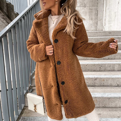 Women's Lamb Wool Large Coat | Oversized Warm Lapel Winter Jacket Long Sleeve Lapel Coat Lamb Wool Large C | Ectron Online
