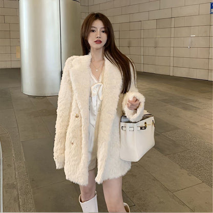 Women's Lamb Wool Mid-Length Coat