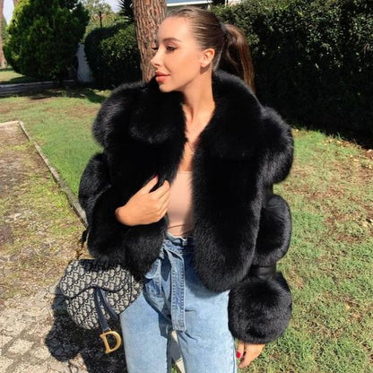 Women's Lapel Artificial Fur Coat - Chic Fur Stitching Women's Fur Stitching Lapel Artificial F | Ectron Online