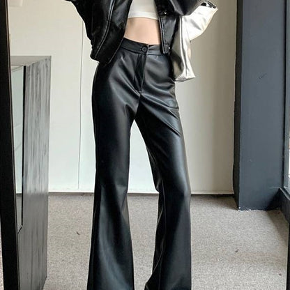 Women's Leather Bootcut Trousers | Slimming High-Waist Casual Pants Slim Fit Leather Bootcut Trousers Slimmi | Ectron Online