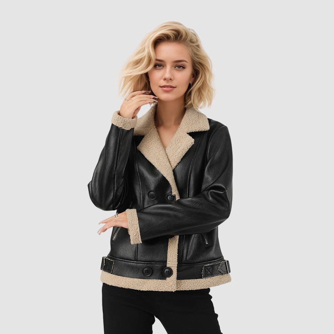 Women's Leather Coat with Fleece Lining