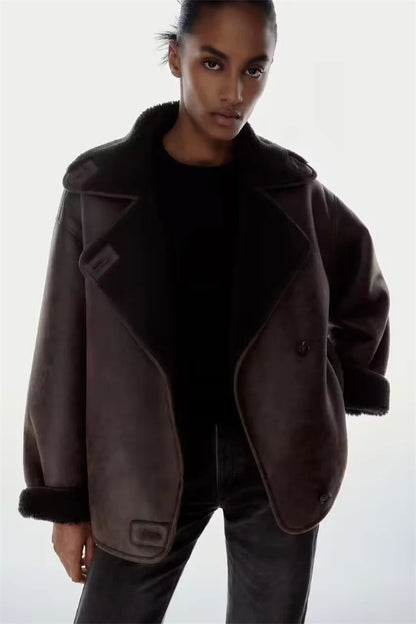 Women's Long Faux Leather Double-Sided Coat Faux Leather Double-sided Jacket Europea | Ectron Online