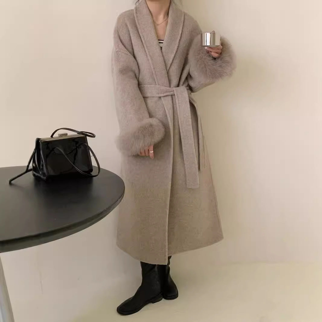 Women's Long Reversible Cashmere Coat - Lapel Style Women's Long Lapel Reversible Cashmere C | Ectron Online