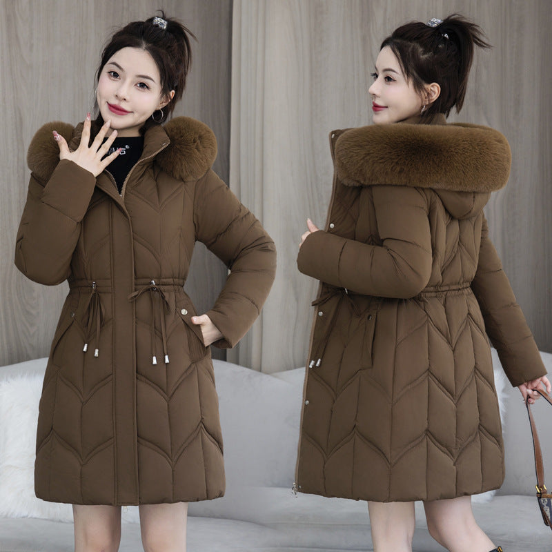 Women's Mid-Length Cotton Jacket | Large Fur Collar Thickened Coat