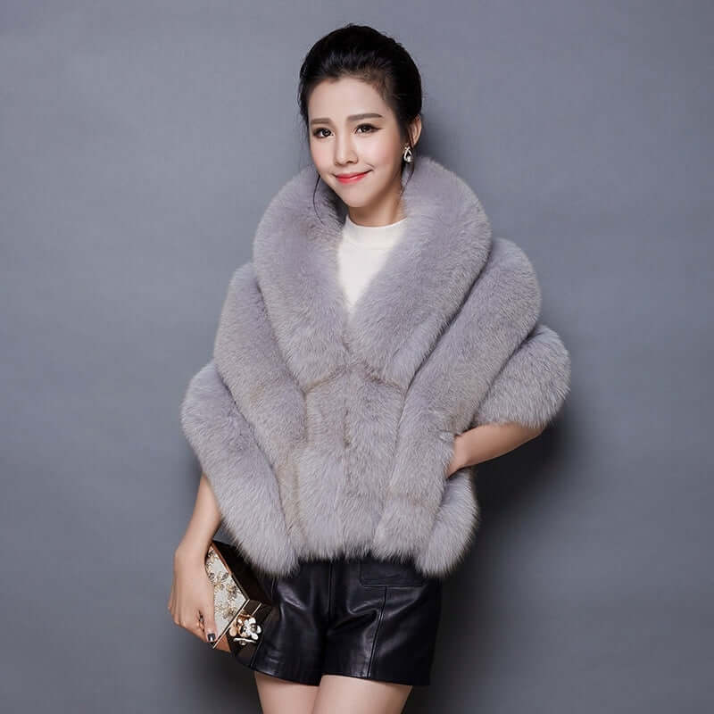 Women's New Silver Fox Faux Fur Shawl Cape Autumn And Winter New Fox Fur Silver Fox | Ectron Online