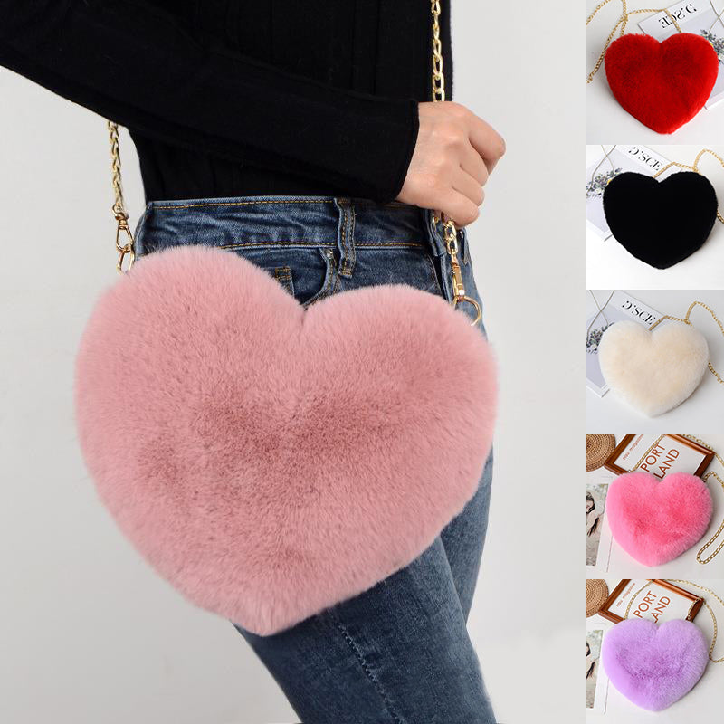 Women's Plush Heart Love Bag - Valentine's Day Chain Shoulder Bag Love Bags For Women Plush Chain Shoulder | Ectron Online