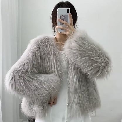 Women's Slim-Fit Fox-Like Fur Coat | Slimming Whole Leather Jacket New Slim-fit Slimming Whole Leather Fox- | Ectron Online