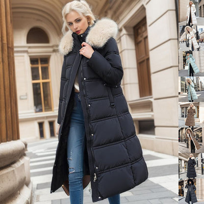 Women's Slim Long Winter Jacket | Fur Hooded Coat with Waist Belt Winter Slim Long Jacket With Fur Hood An | Ectron Online
